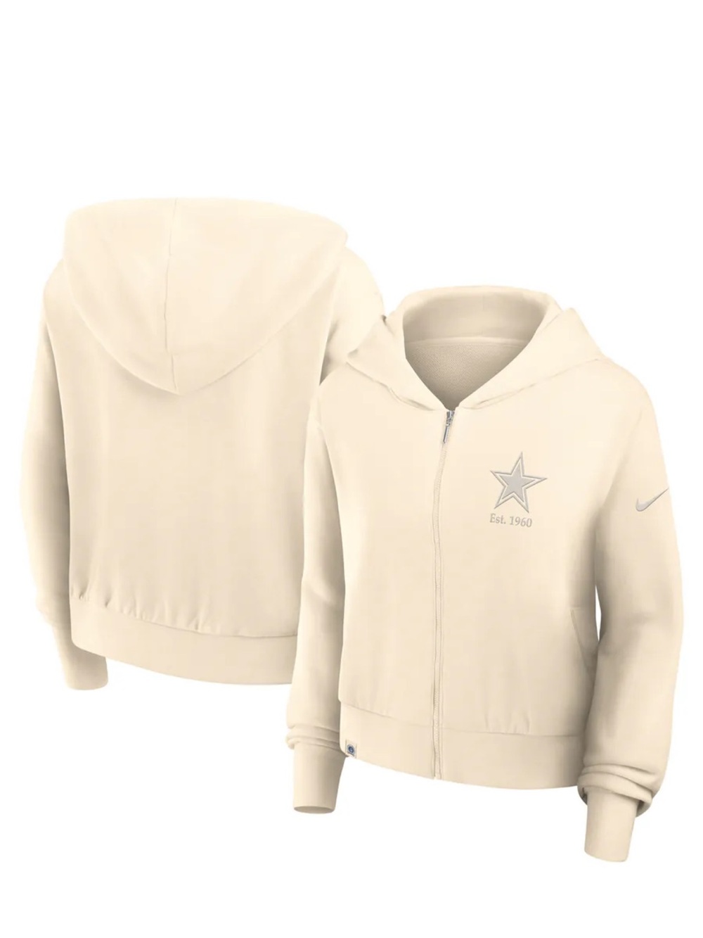 Nike Cream Zip-Up Teddy Jacket with Subtle Star Embroidery